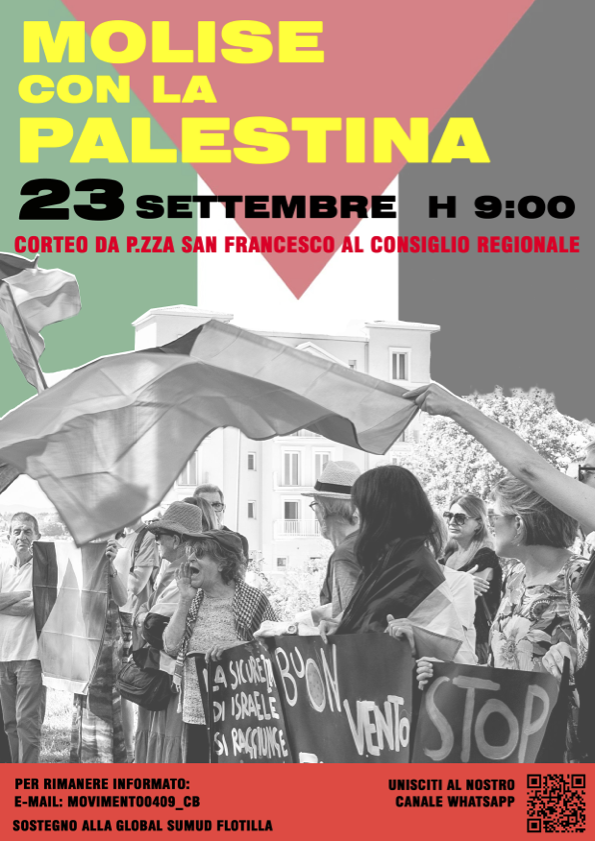 Locandina Corteo per la Palestina e sostegno alla Global Sumud Flotilla - prima Lettera alle scuole